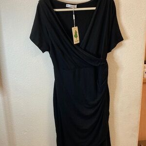 NWT Wrap Black Midi Dress sexy evening wedding size 20